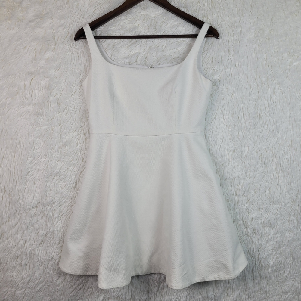 Theory Ivory‎ Flared Square Neck Mini Dress Sz 6 Balletcore Minimalist